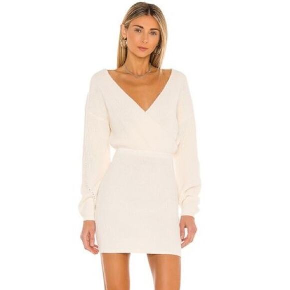 Tularosa Mia Blouson Surplice V-Neck‎ Mini Knit Sweater Dress Ivory Small New - Picture 1 of 6